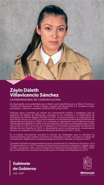 Asume Záyin Villavicencio la Coordinación General de Comunicación Social de Michoacán