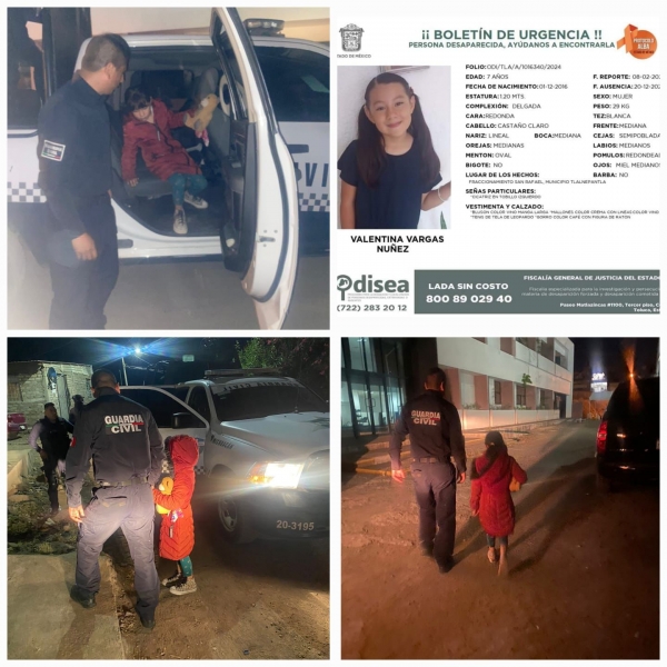 Guardia Civil localiza en Uruapan a menor reportada como desaparecida en Estado de México