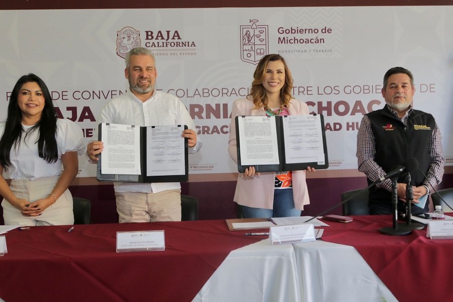 Gobiernos de Michoacán y BC firman convenio de apoyo a desplazados y migrantes